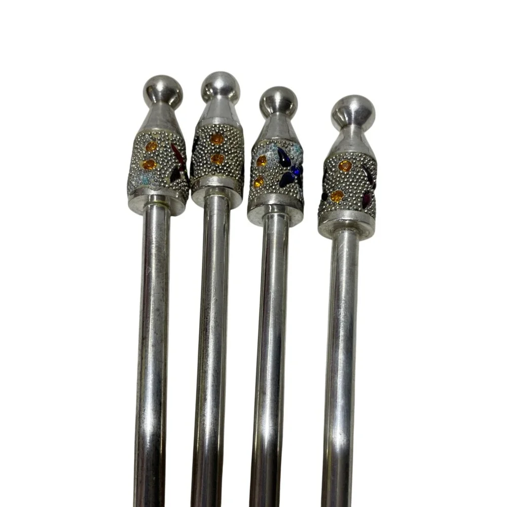 Pier One Silver Jeweled Drink Stirrers (one gem missing)‎ Set of 4
